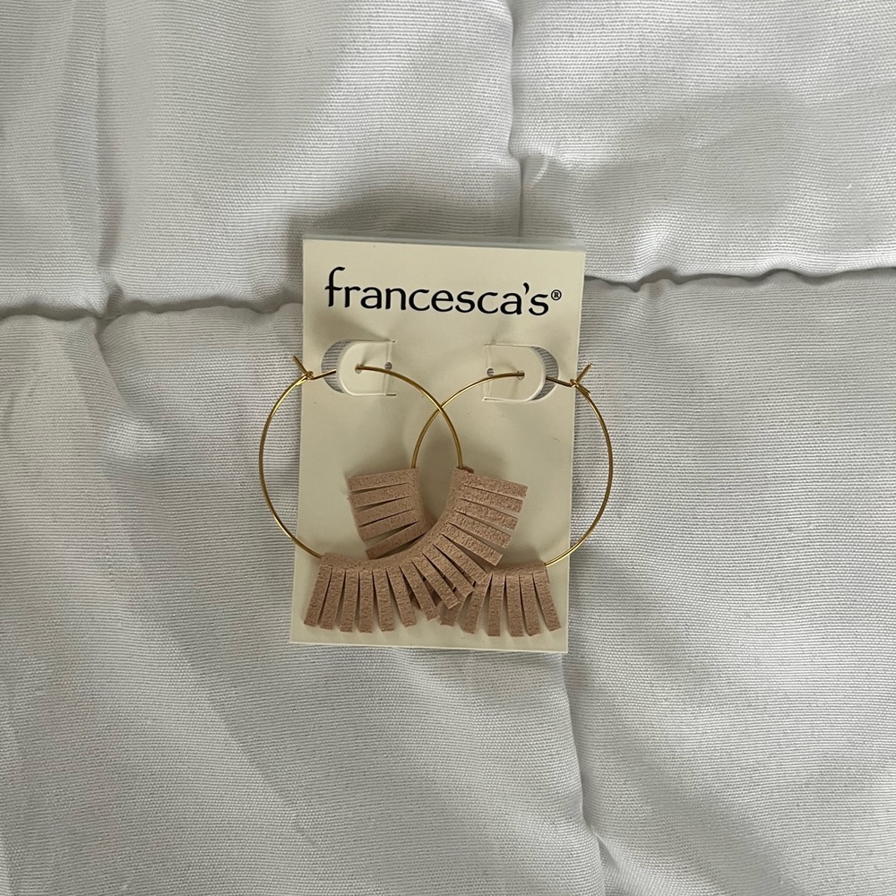 Francesca's Collections Gold and Beige Hoop Earrings